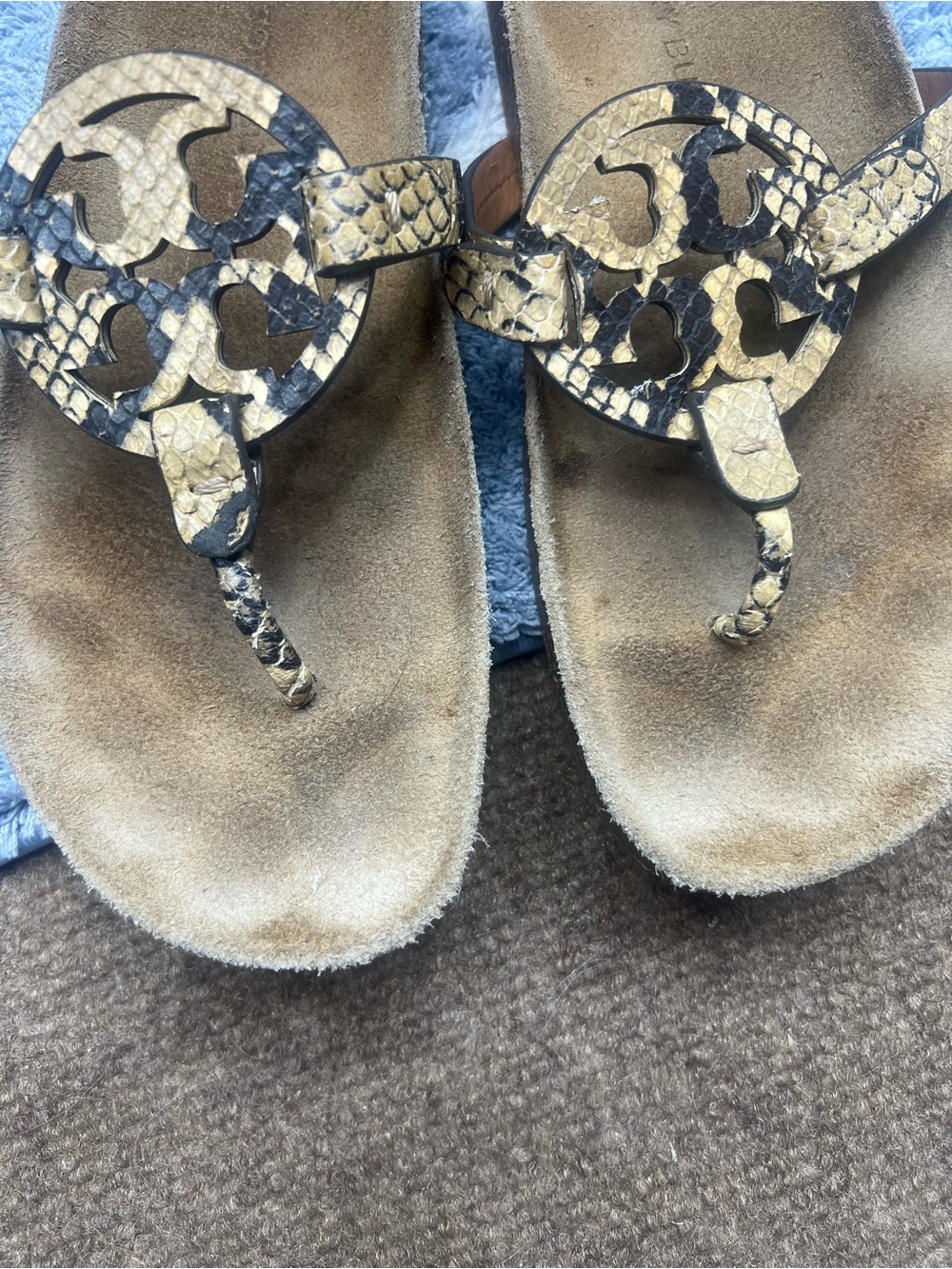 Tory Burch Snake Embossed Logo Thong Sandals in Tan and Gold - Picture 8 of 8